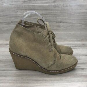 J. Crew Booties Women's 6 Tan Suede Macallister Wedge Lace Up Ankle Boots